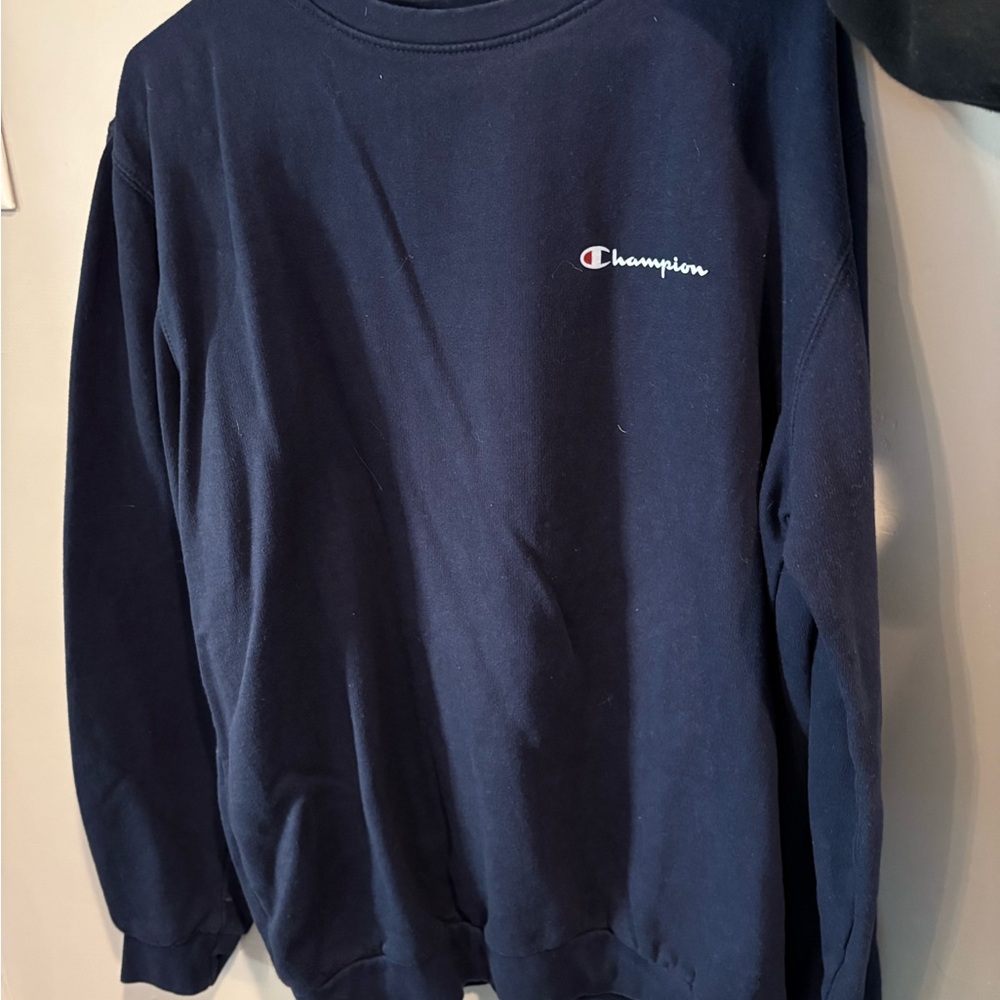 Champion Blue Crewneck Sweater with Ribbed Neckline